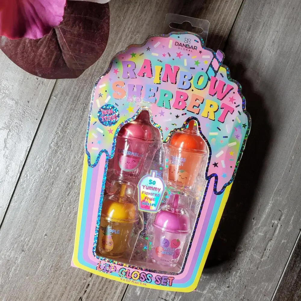 NWT Danbar Global Rainbow Sherbert Lip Gloss Set Non Toxic Fruit Flavored